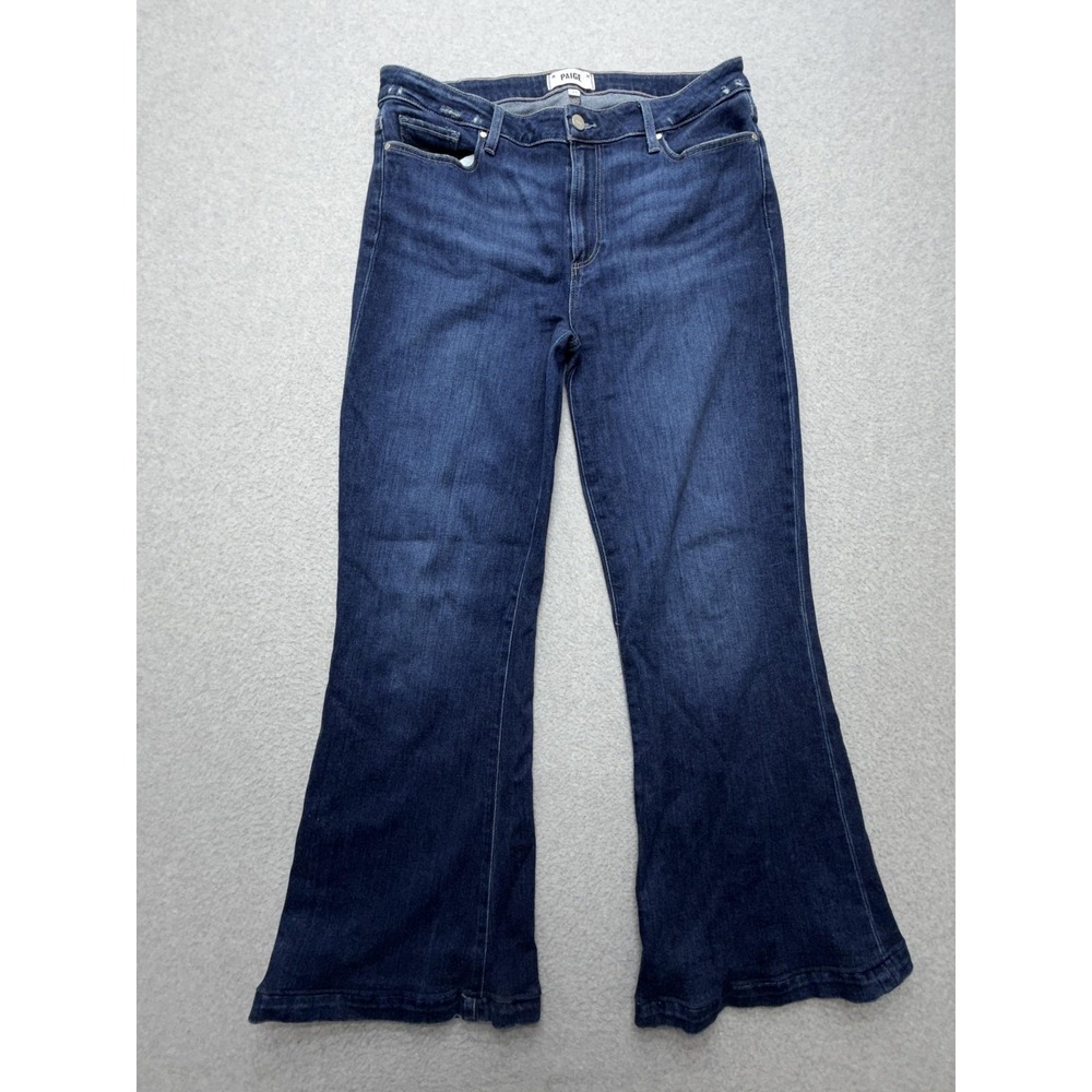 Paige Genevieve Jeans Womens‎ 33 Blue Dark Wash High Rise Flare Stretch Denim